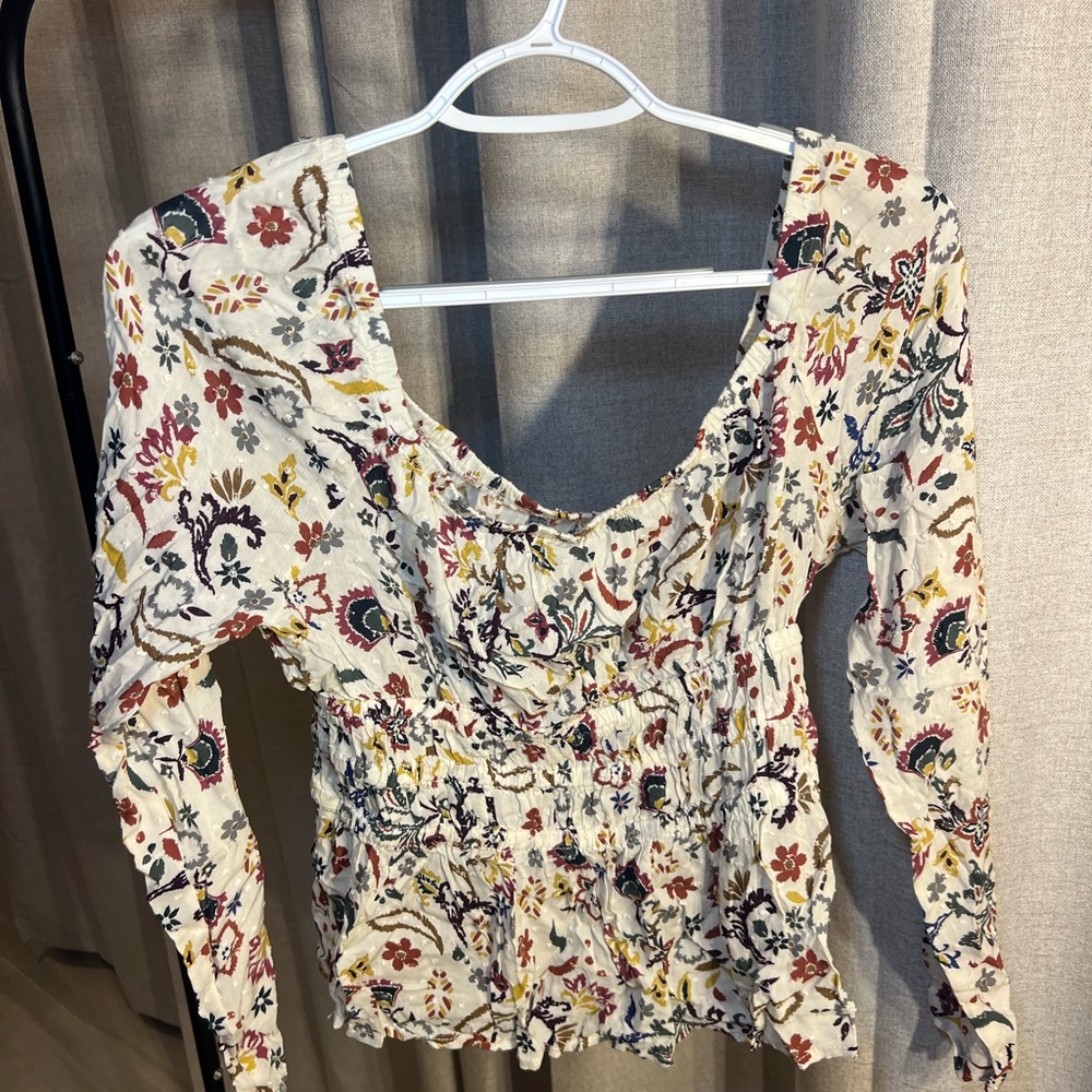 Altar'd State Cream and Pink Smocked Blouse